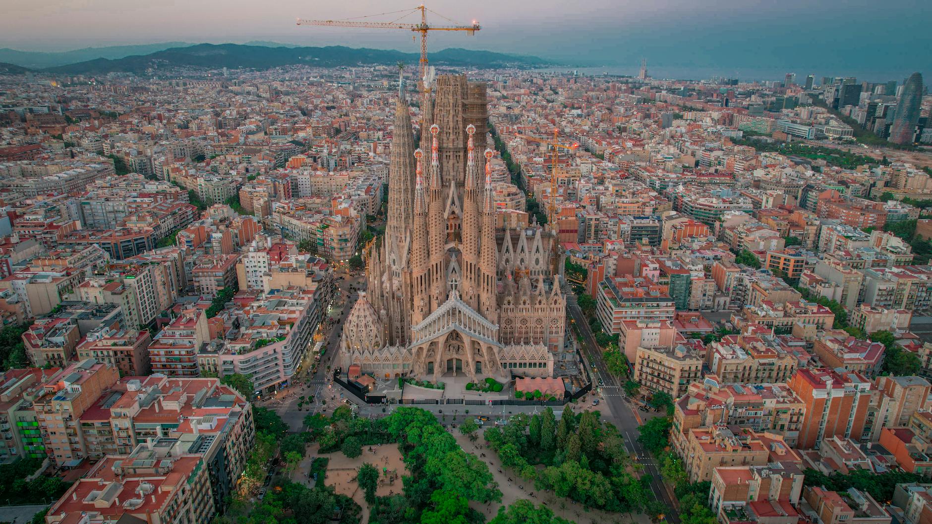 an aerial view of sagrada familia in barcelona spain