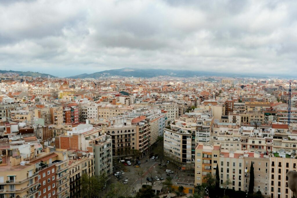 aerial view of barcelona cityscape in daylight